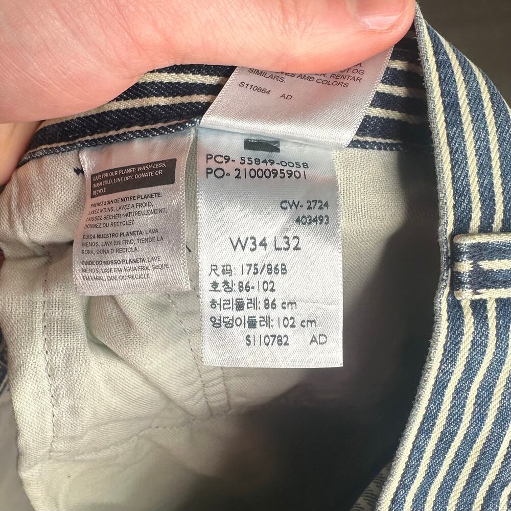 Vintage 90s Levis Striped Carpenter Pants 34x32 Baggy Wide Leg Blue White - Picture 6 of 6